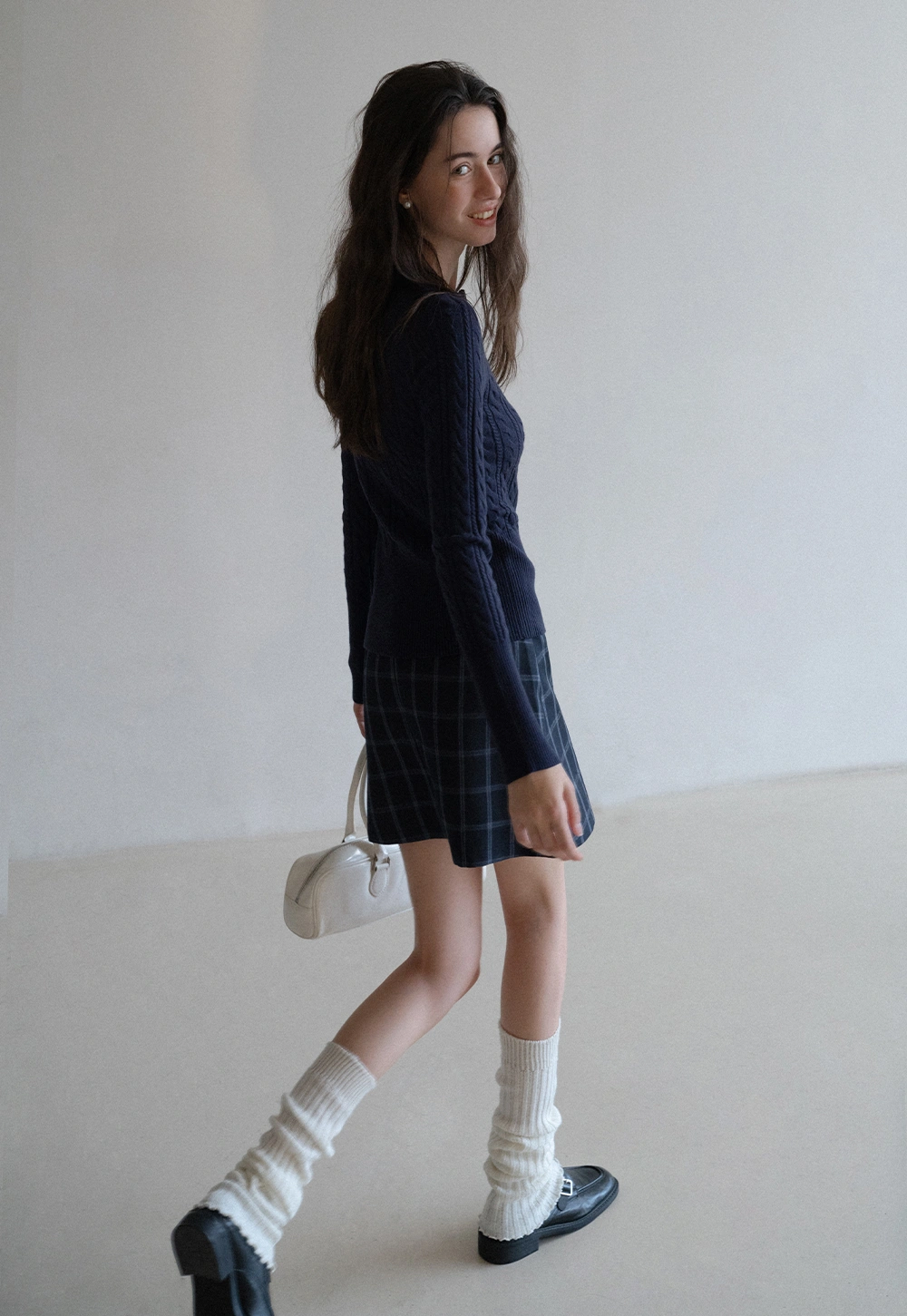 Casual Long Sleeve Cable Knit Top with Zipper