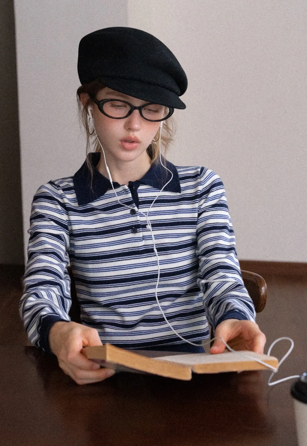 Womens Striped Knit Polo Sweater Long Sleeve