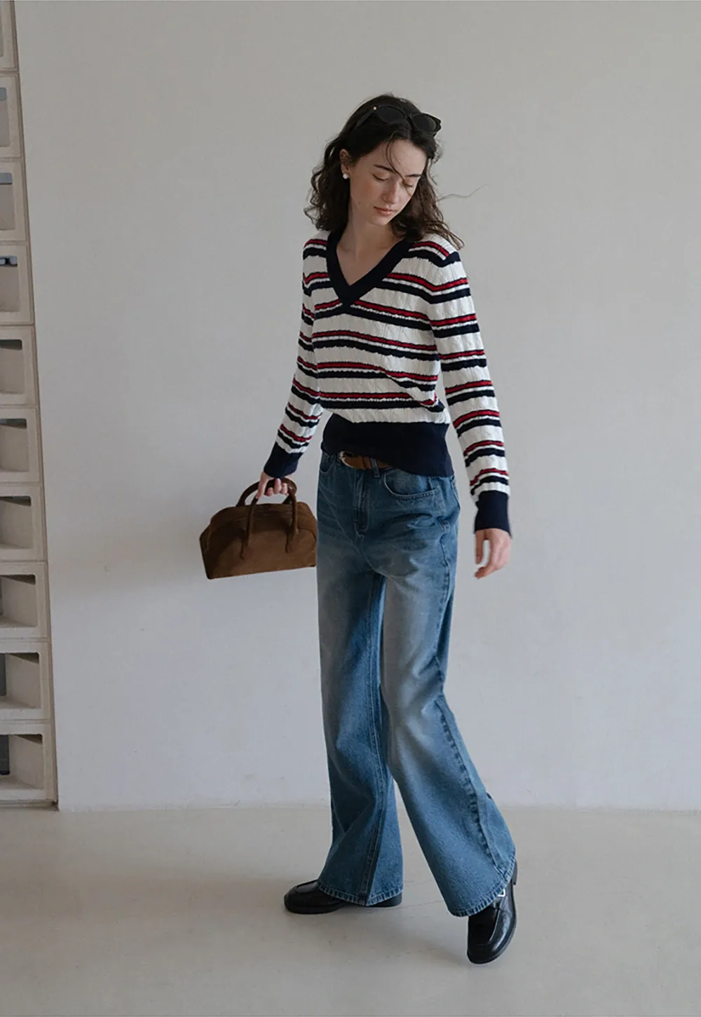 Women’s V-Neck Striped Knit Sweater