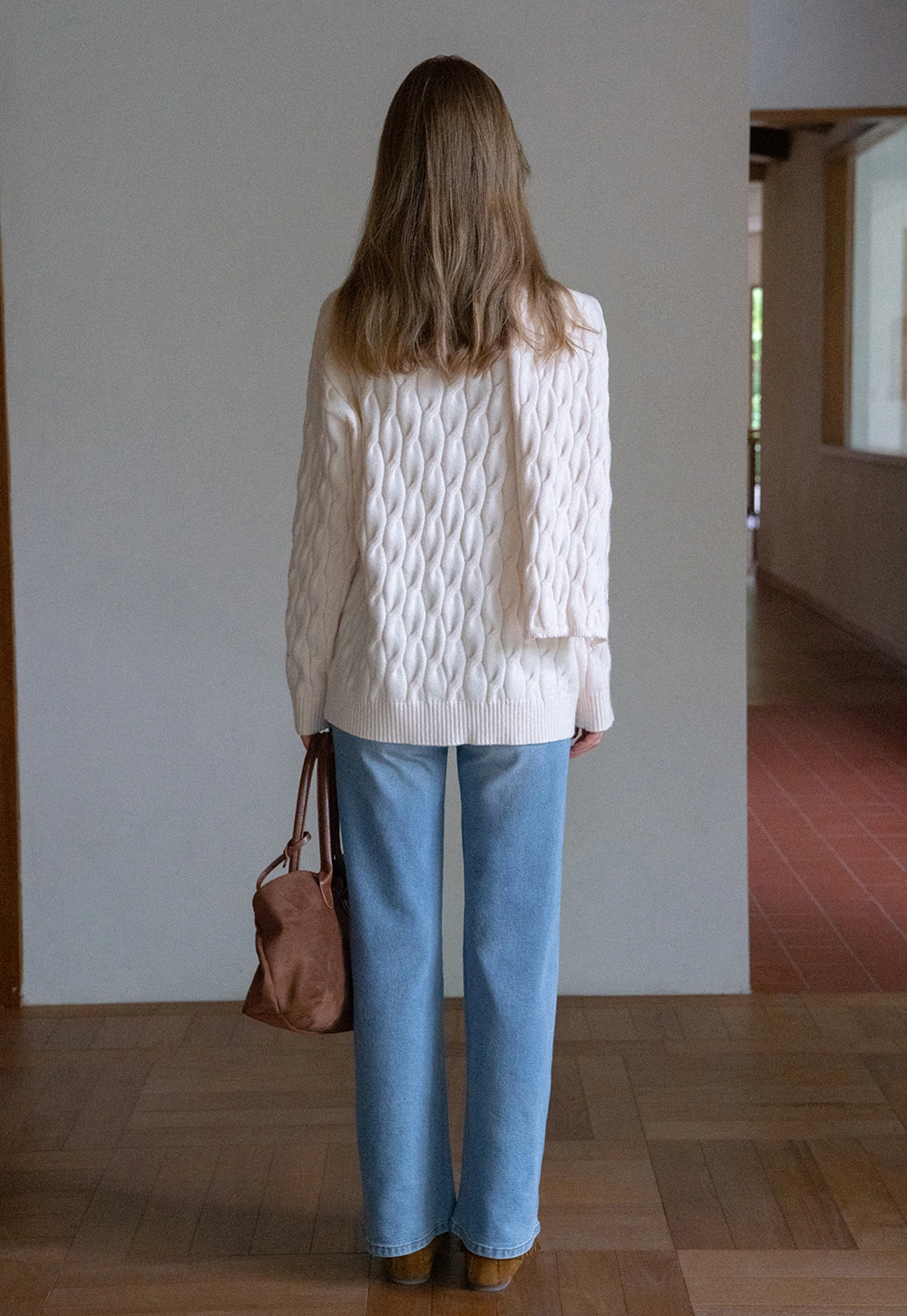 Womens Cable Knit Cardigan Sweater with Matching Scarf