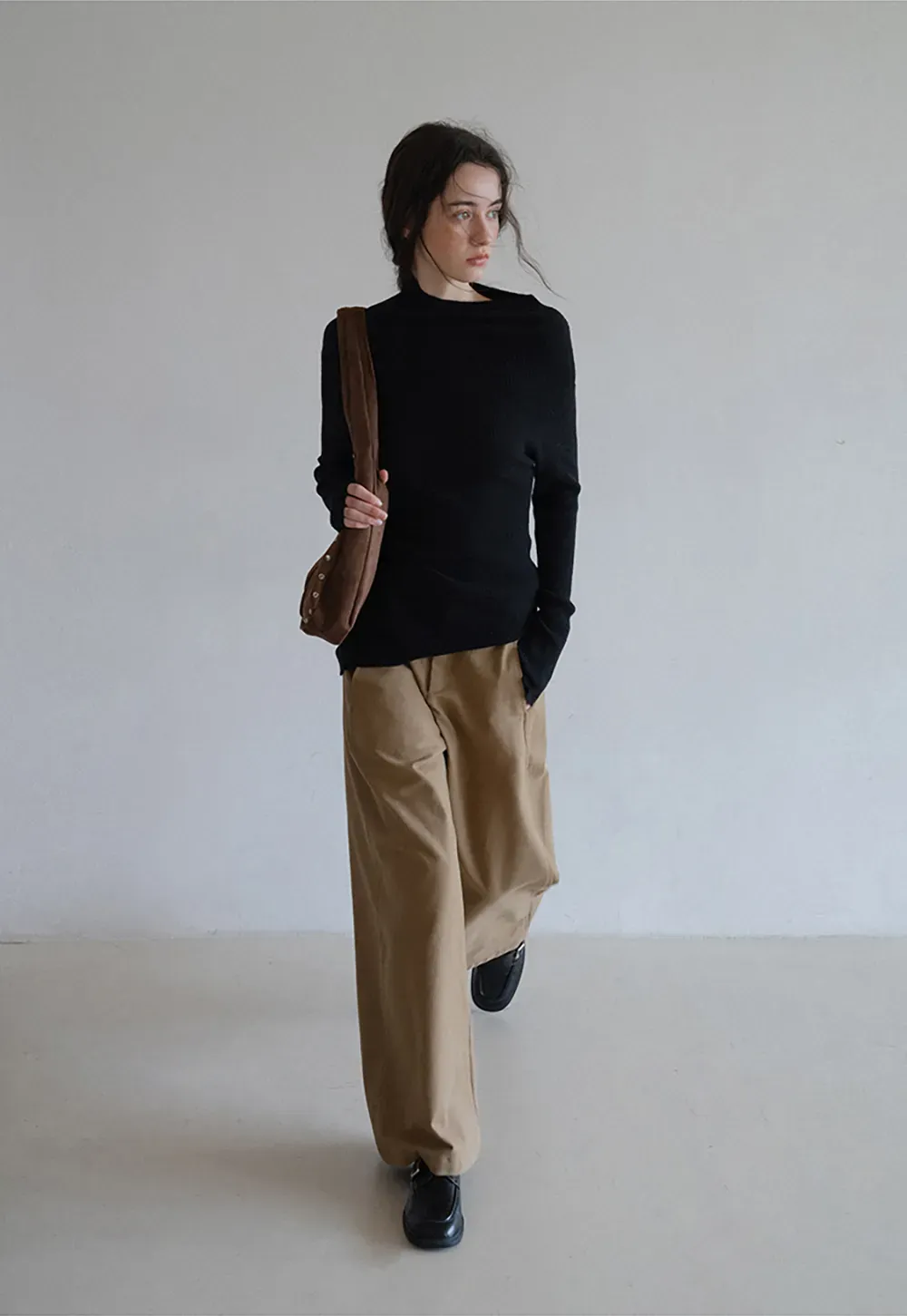 Asymmetric Turtleneck Knit Top