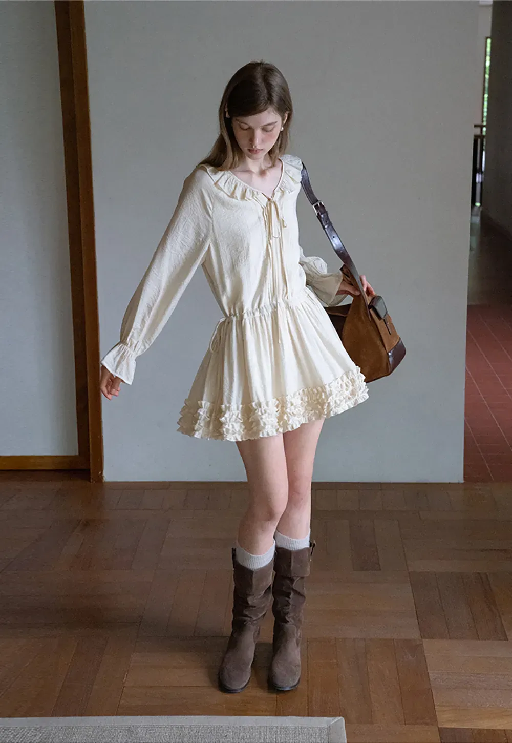 Ruffled Long Sleeve Mini Dress