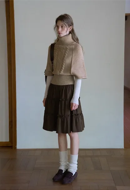 Elegant Cable Knit Turtleneck Wrap