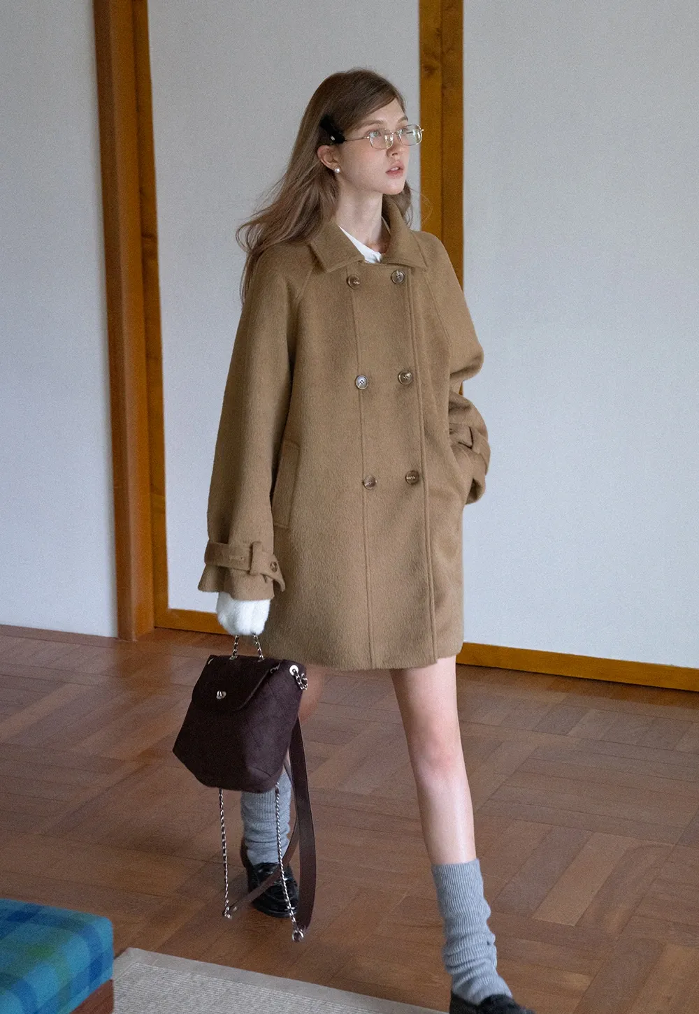 Elegant Double-Breasted Trench Style Wool Coat
