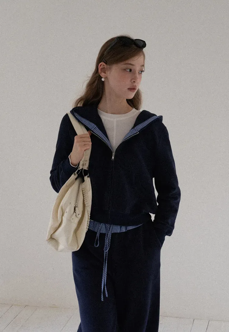 Navy Casual Hoodie and Wide Leg Pants Set