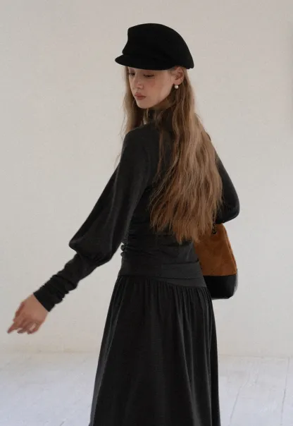 Women High Neck Long Sleeve Maxi Dress Elegant Casual Outfit