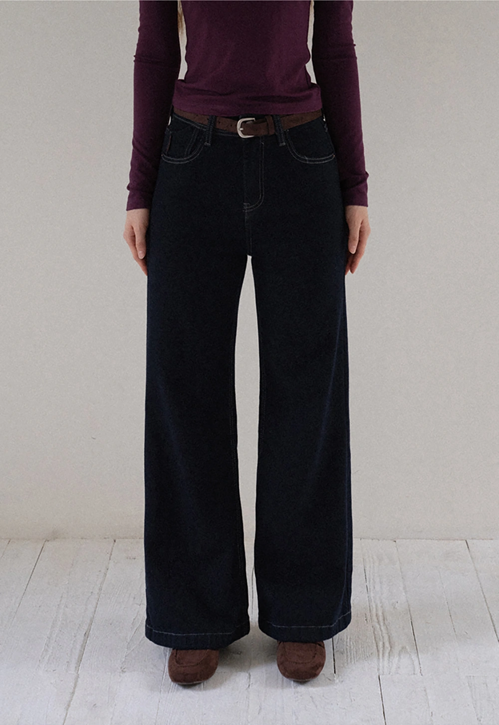 Womens High Waist Wide Leg Jeans with Belt