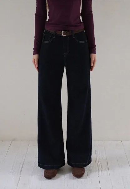 Womens High Waist Wide Leg Jeans with Belt