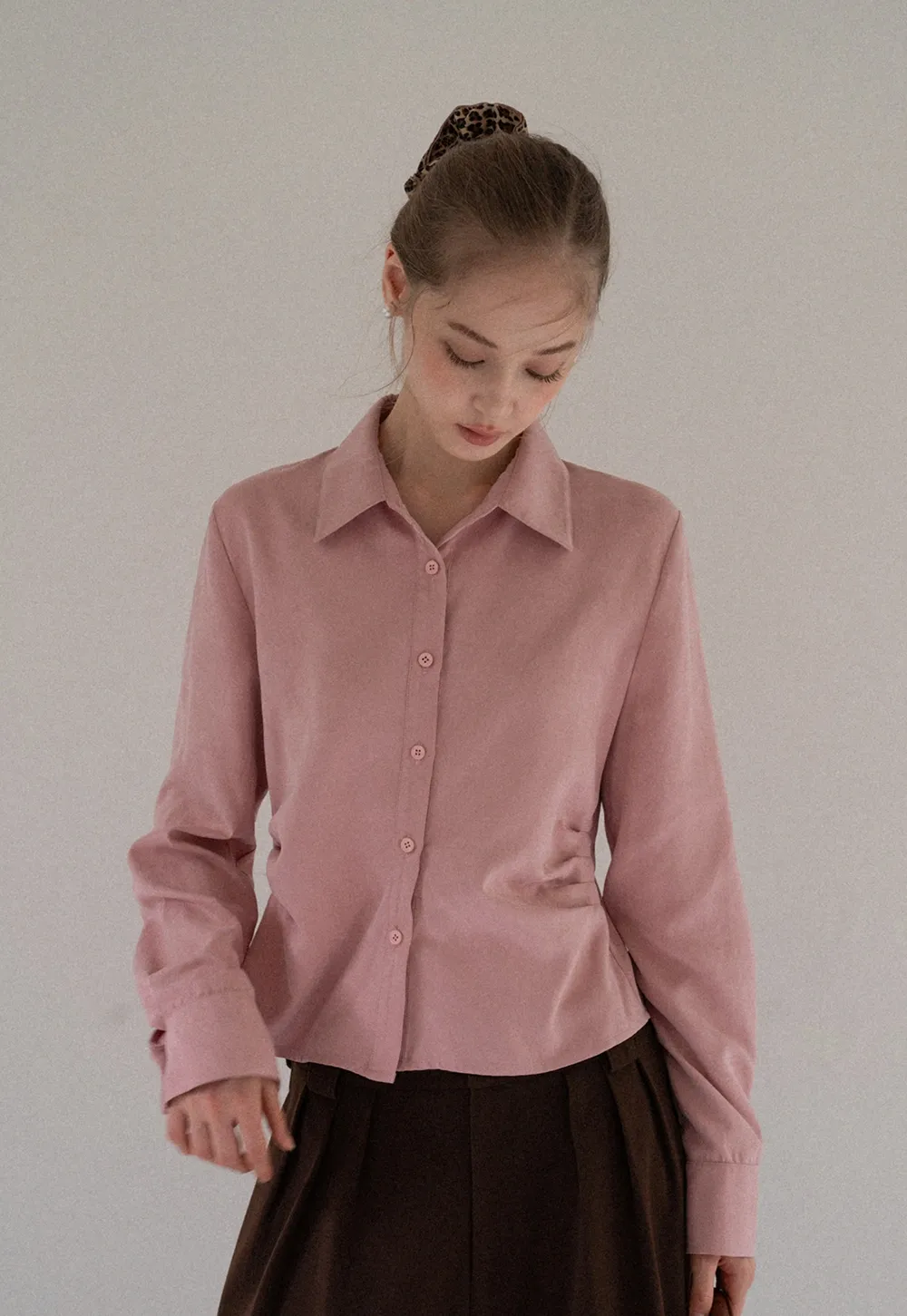Women Satin Button Up Blouse