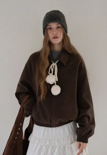 Women Zip Up Short Jacket Casual Long Sleeve Coat