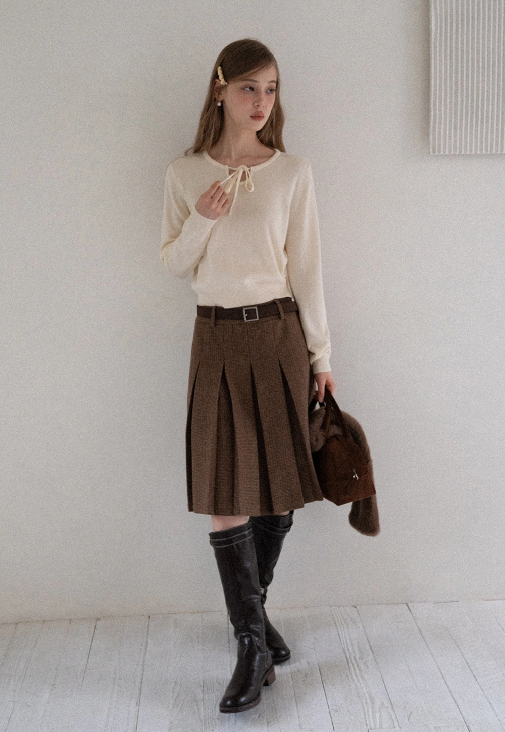 Women Sweet Style Bow Tie Long Sleeve Knitwear