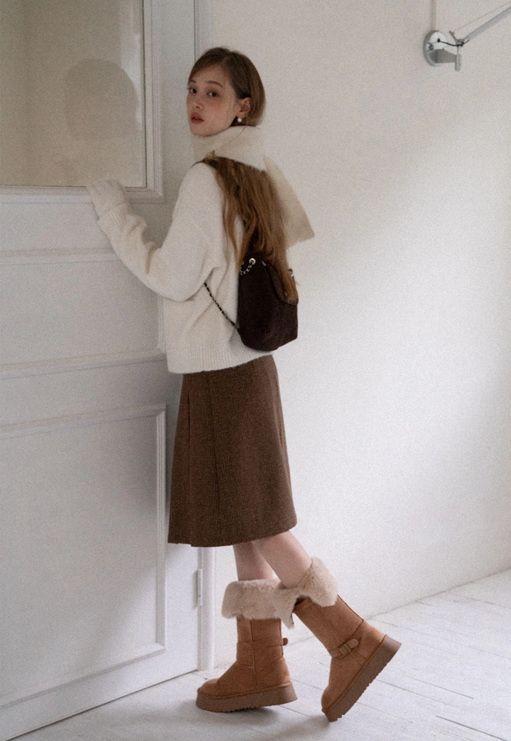 Women Basic Cream Knit Cardigan Casual Warm Sweater