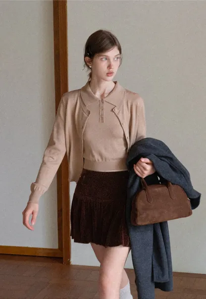 Women Velvet Bubble Hem Mini Skirt High Waist