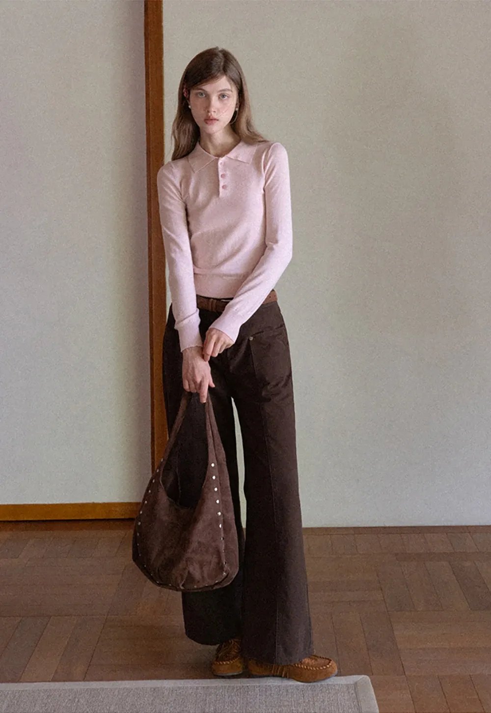 Women Soft Knit Polo Sweater Long Sleeve Pullover