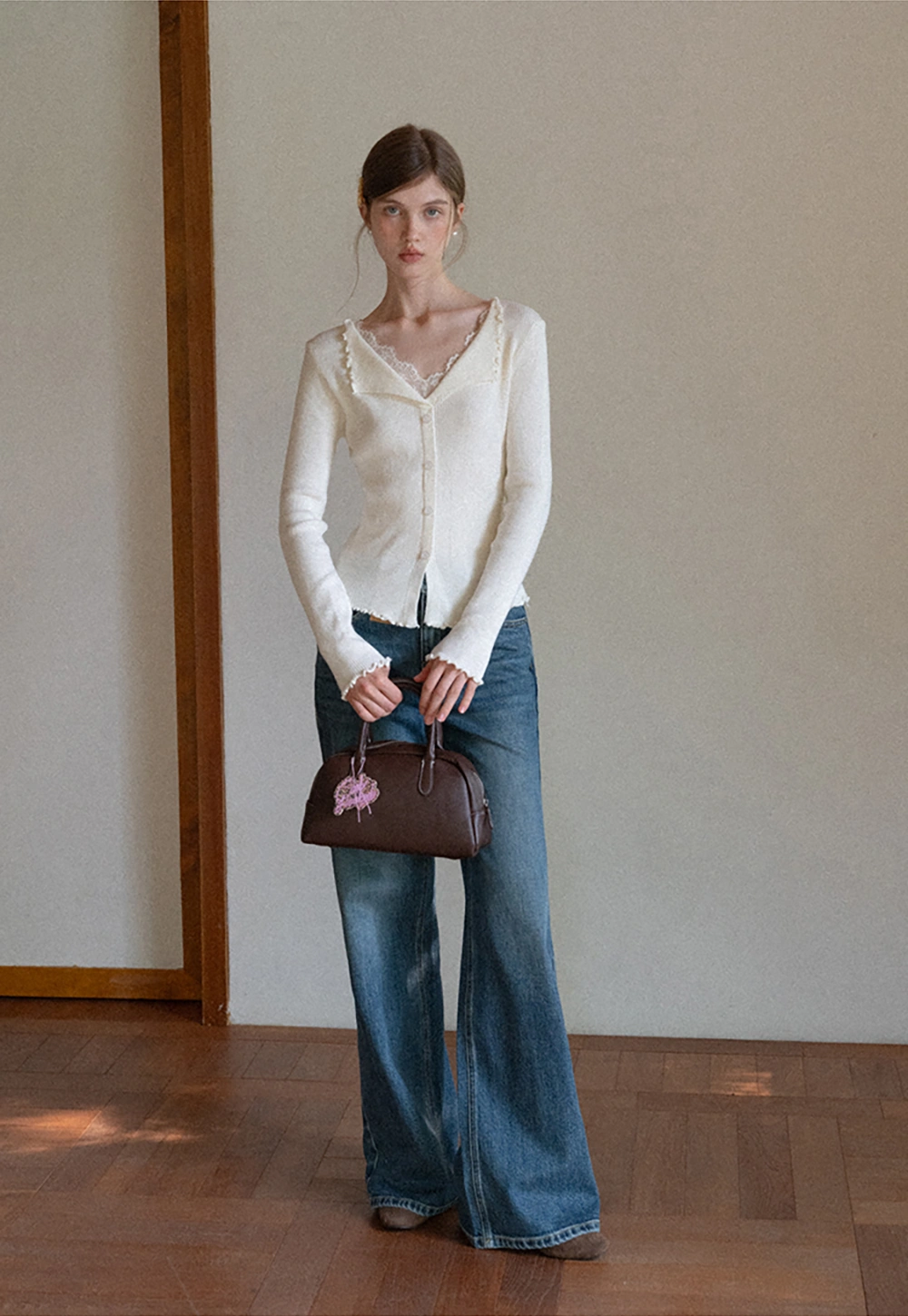 Lace Trim Ribbed Knit Top