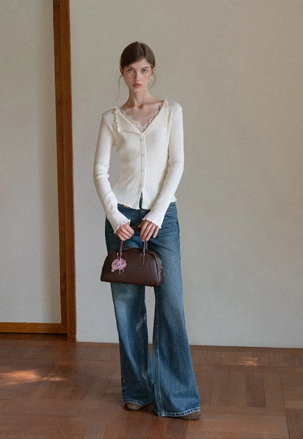 Lace Trim Ribbed Knit Top