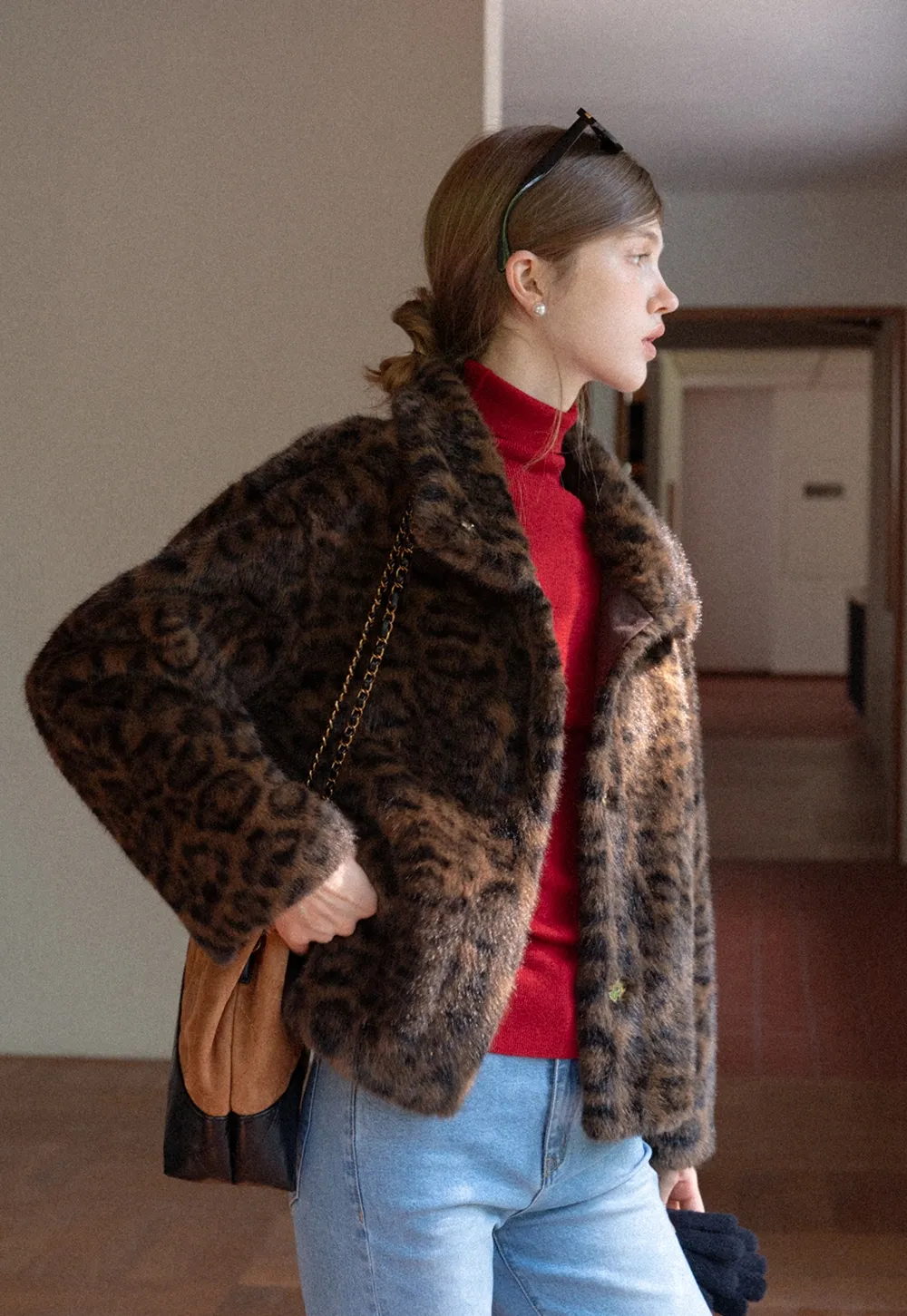 Vintage Faux Fur Leopard Jacket Women
