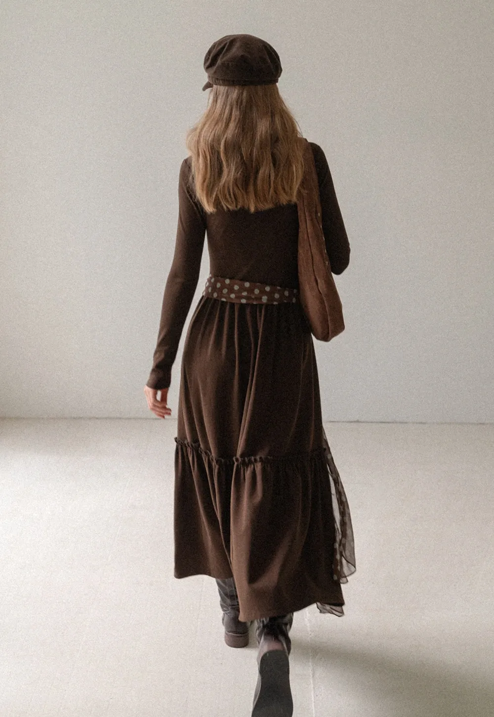 Women Long Sleeve Ruffle Neck Vintage Maxi Dress