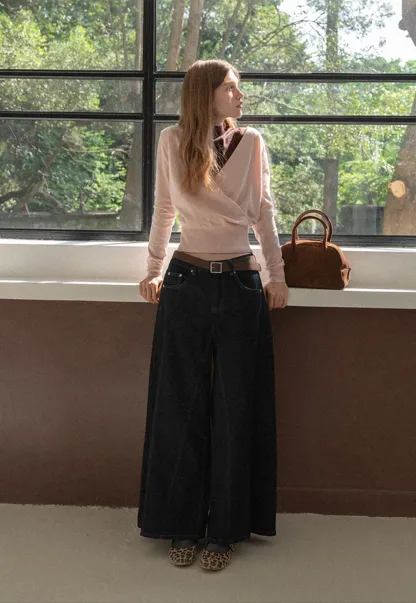 V Neck Wrap Knit Top and Sleeveless Vest Set