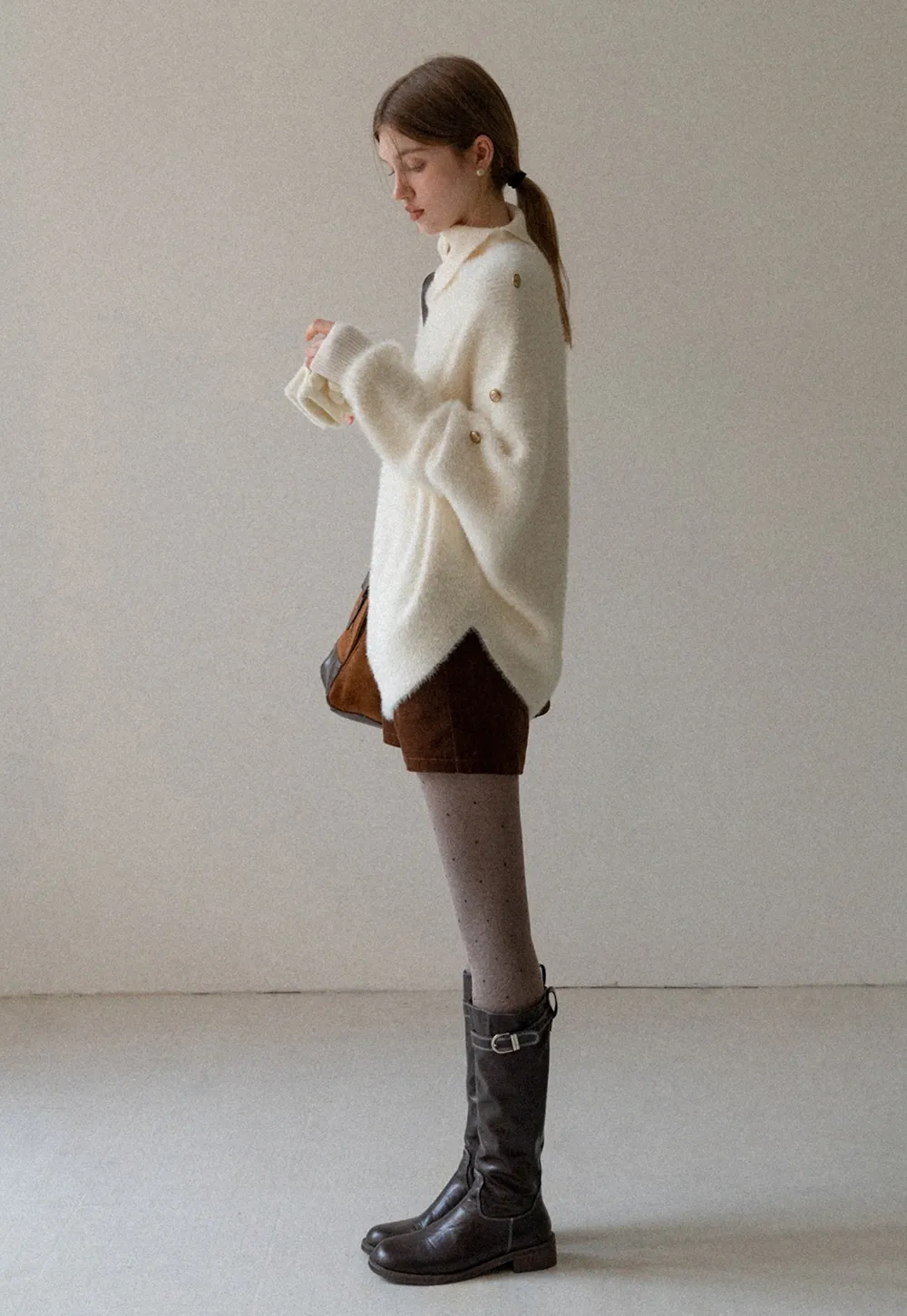 Cozy White Turtleneck Sweater Women Fuzzy Knit Top