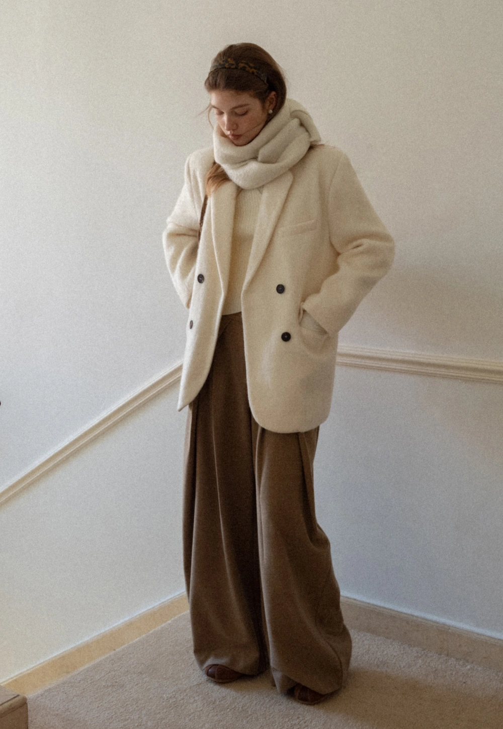 EGGKA ウールコート シックなホワイトウールのダブルボタンブレザーコート – EGGKA