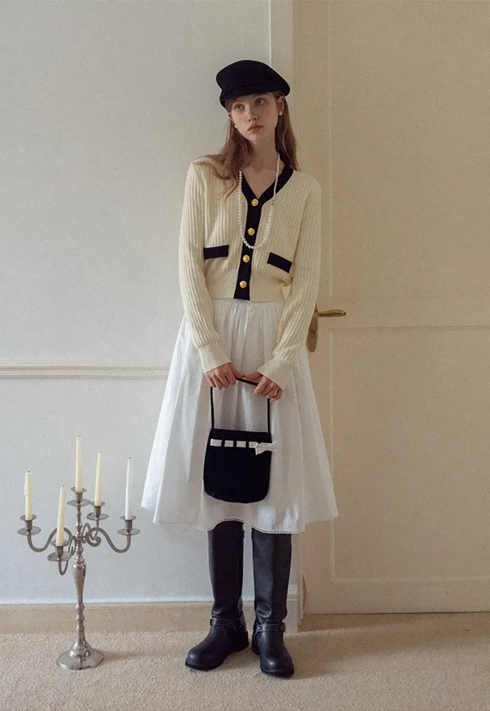 Contrast Trim Ribbed Knit Cardigan