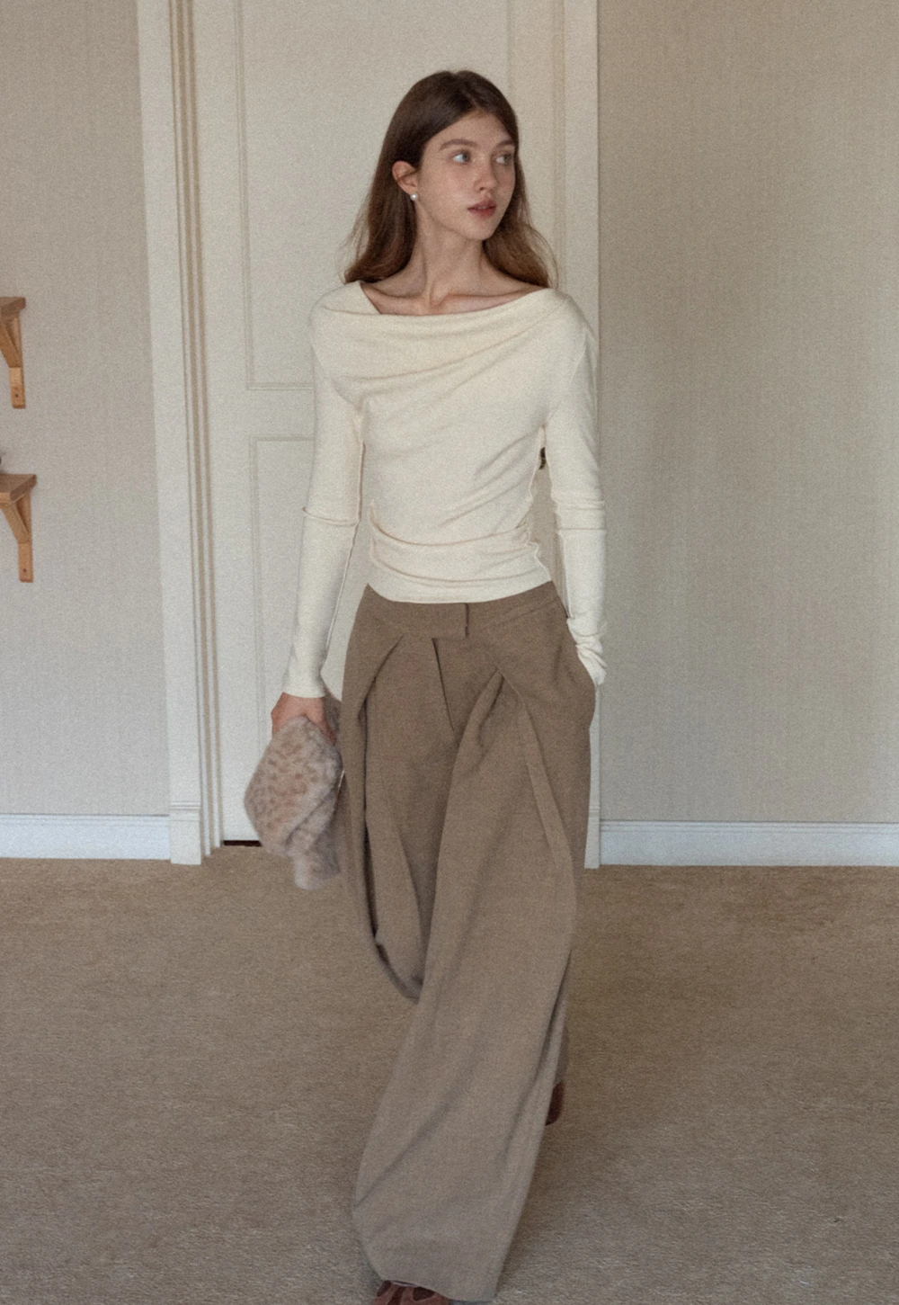 Womens Long Sleeve Drape Neck Top