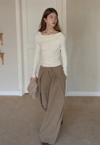 Womens Long Sleeve Drape Neck Top