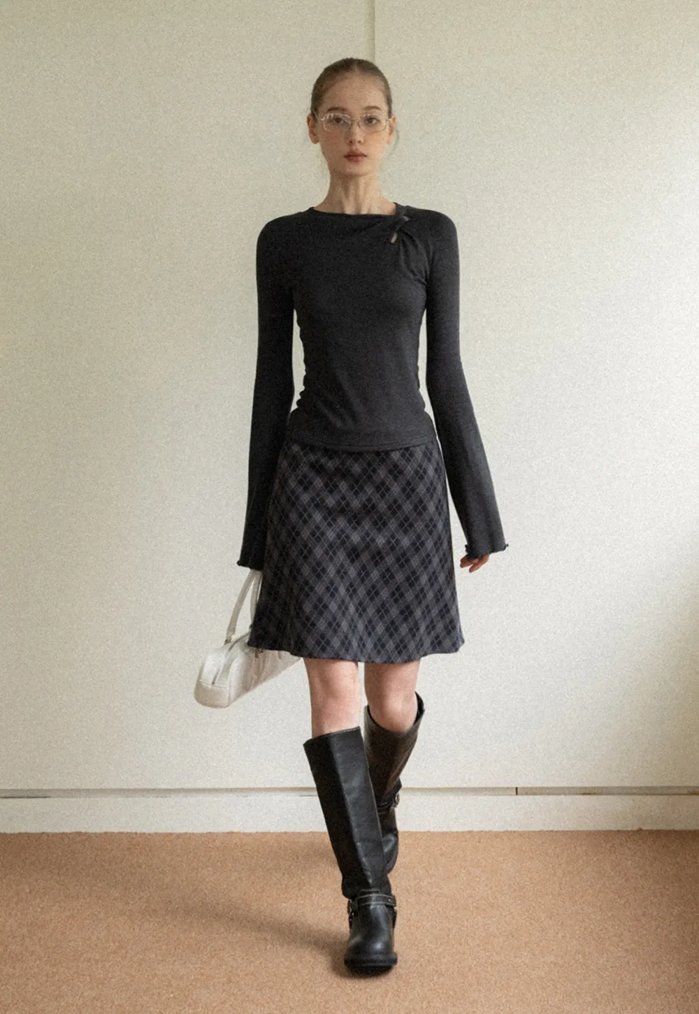 Women Gray Knot Detail Long Sleeve Top