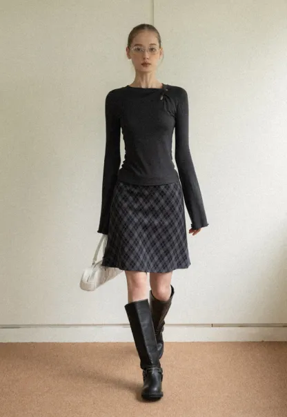 Women Gray Knot Detail Long Sleeve Top