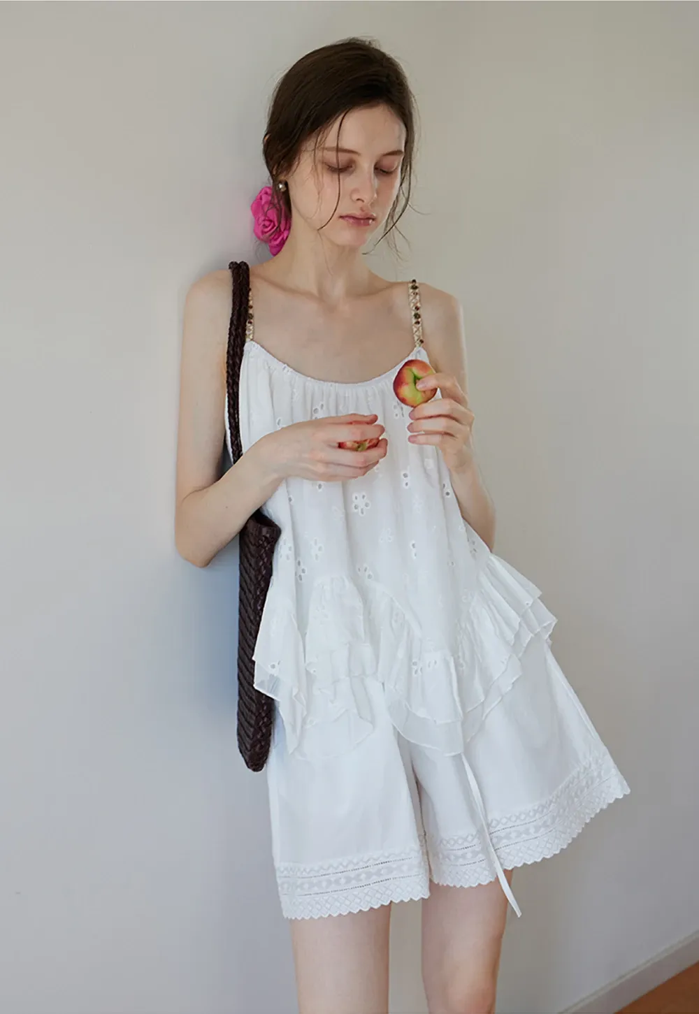 Women’s Floral-Embroidered Ruffle Cami Top