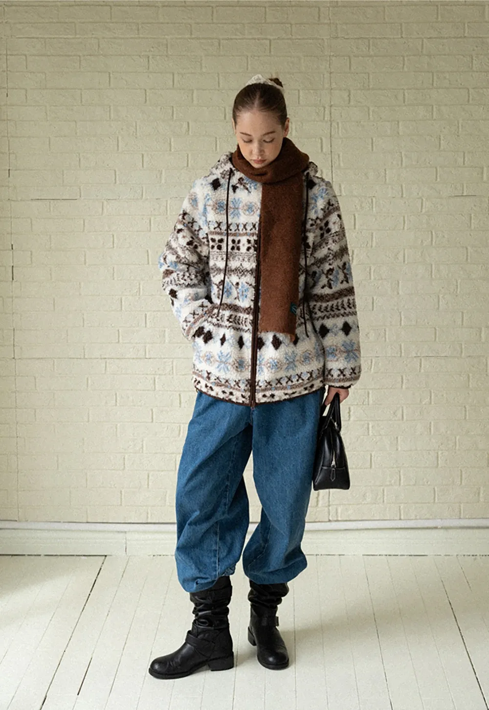 Women Patterned Fleece Jacket with Hood