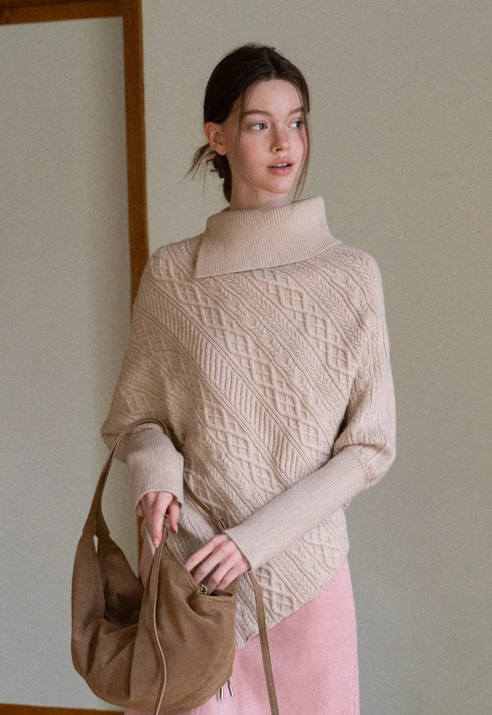 Warm Cable Knit Sweater Poncho for Women