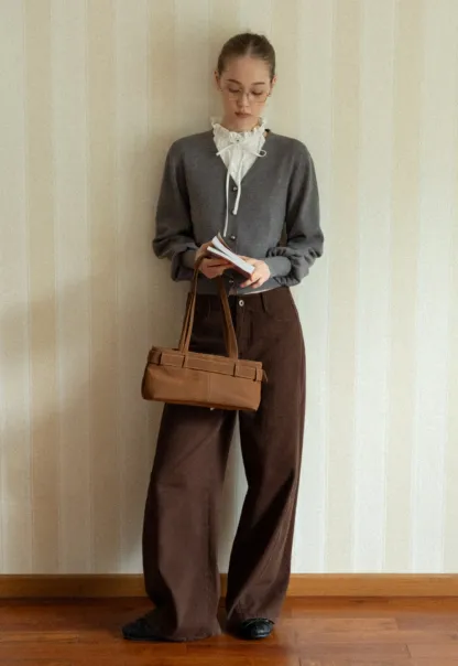 Women V-Neck Cardigan with Puff Long Sleeves