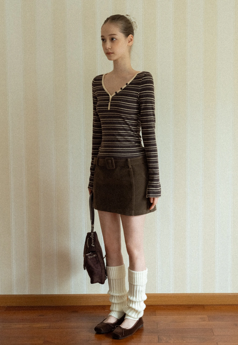 Women Striped Long Sleeve V-Neck Top