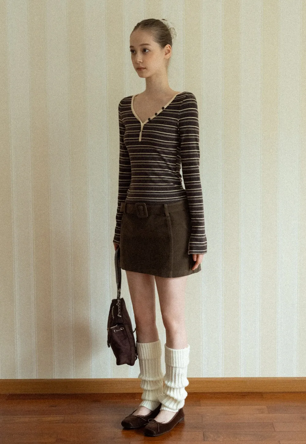 Women Striped Long Sleeve V-Neck Top