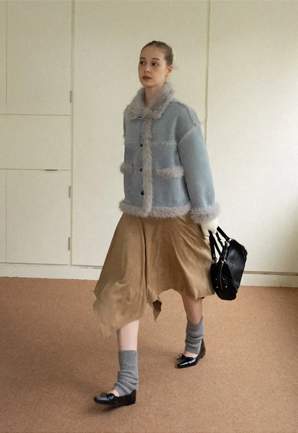 Faux Suede Jacket with Faux Fur Trim