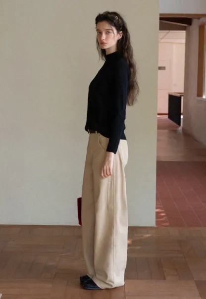 Women's Elegant Fleece-Lined Brushed Straight-Leg Casual Trousers