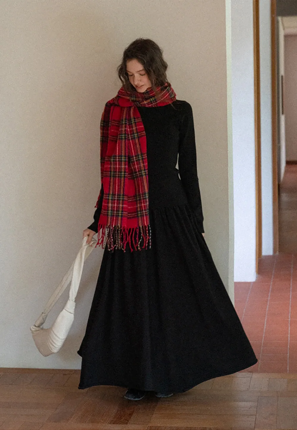 Women Black Long Sleeve Top and High-Waisted Skirt Set