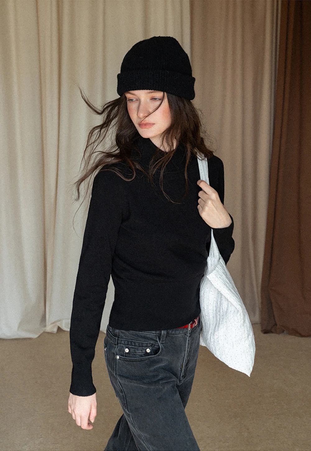 High-Waisted Black Wide-Leg Denim Jeans