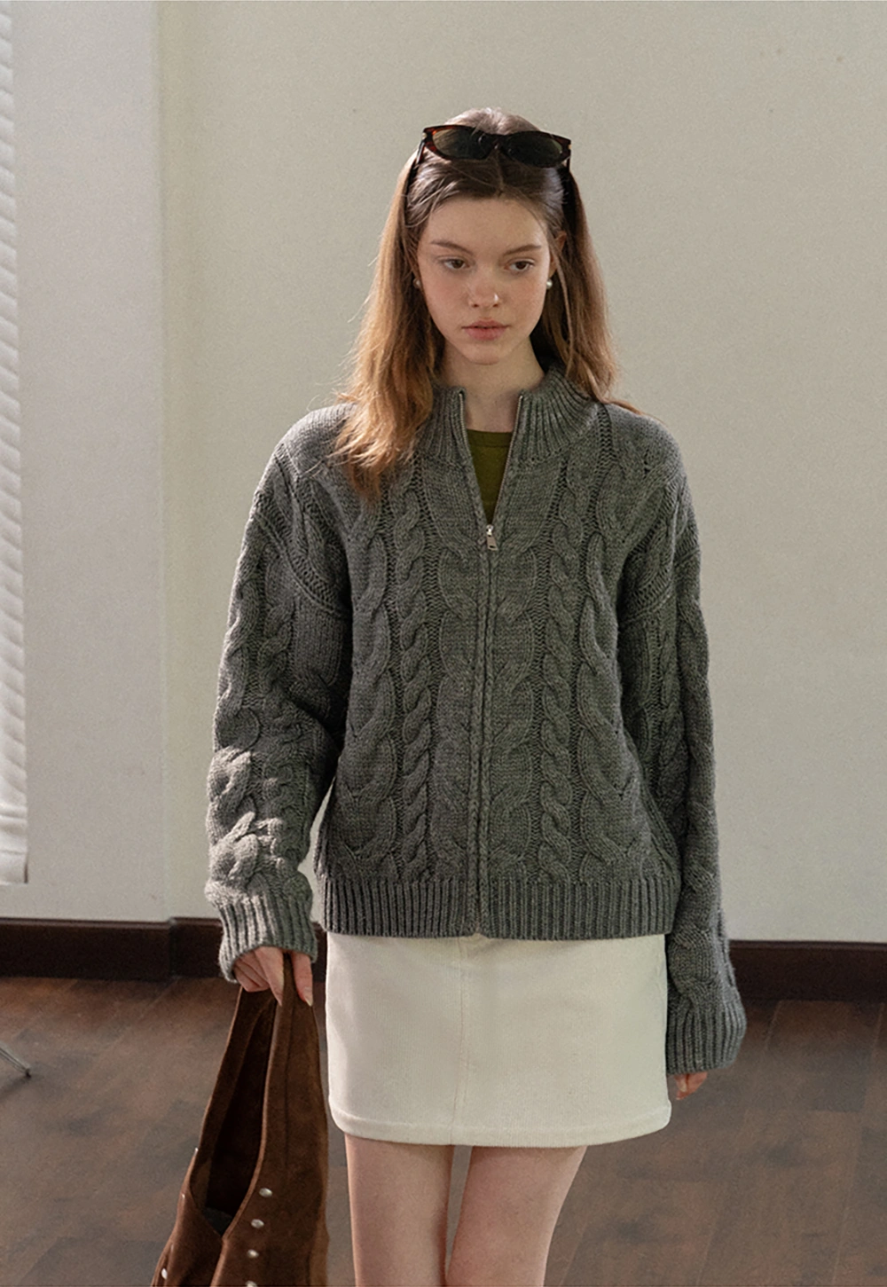 Women White Belted Corduroy Skirt