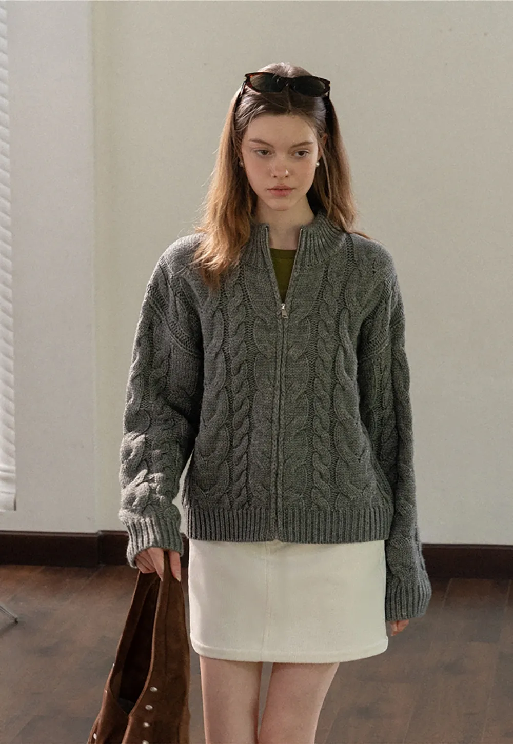 Women White Belted Corduroy Skirt