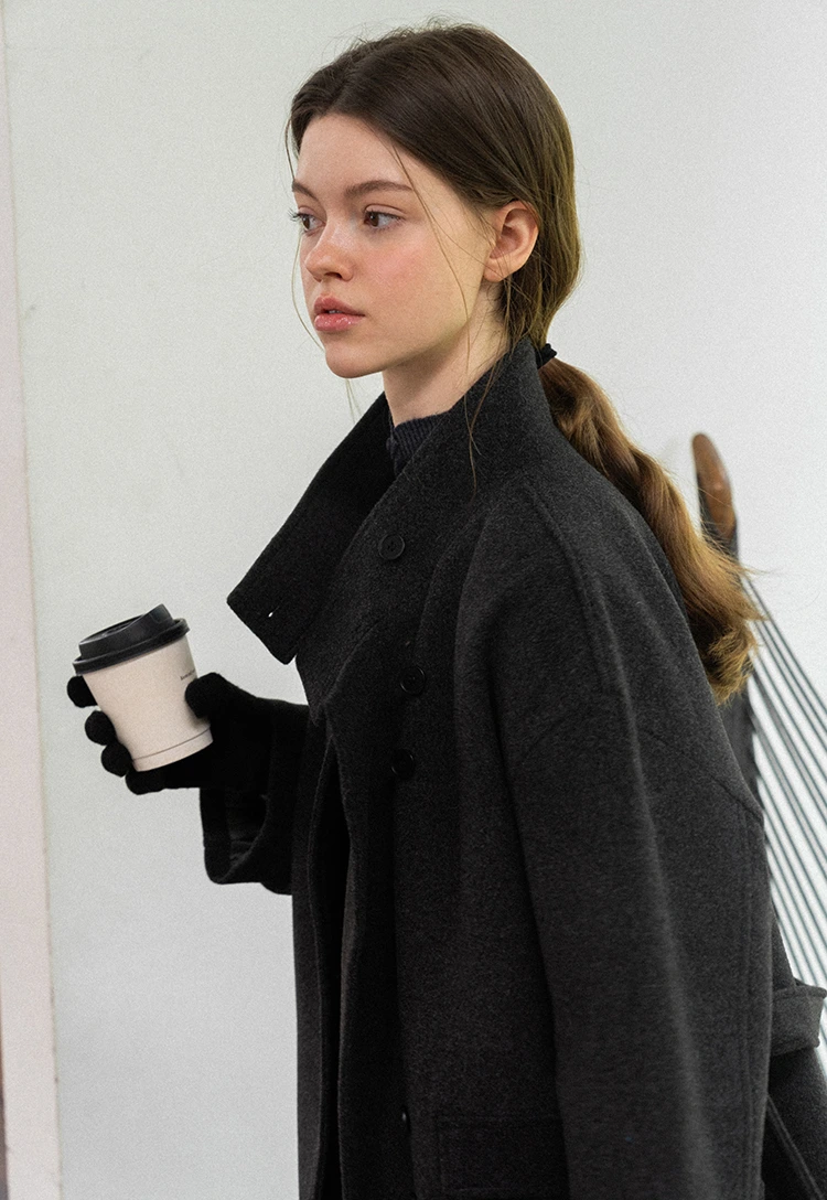 Padded Stand-Collar Wool Coat