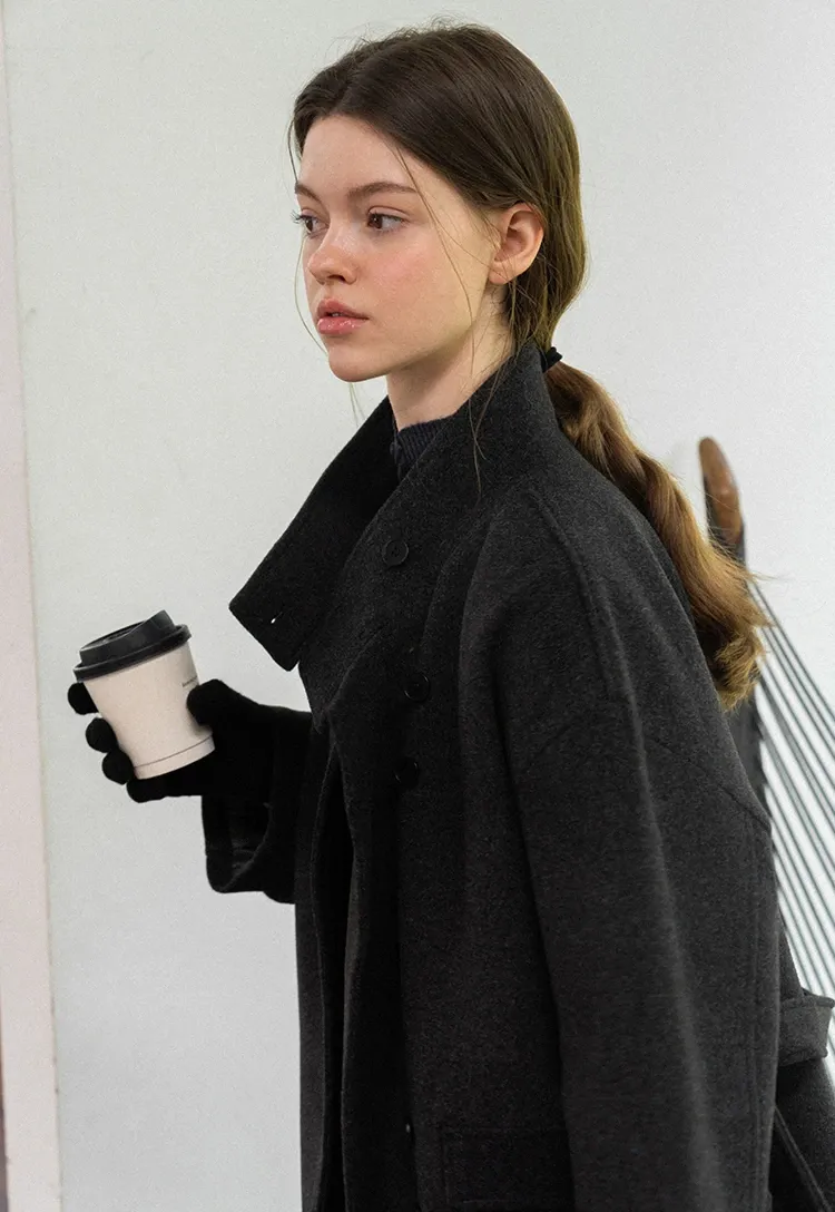 Padded Stand-Collar Wool Coat