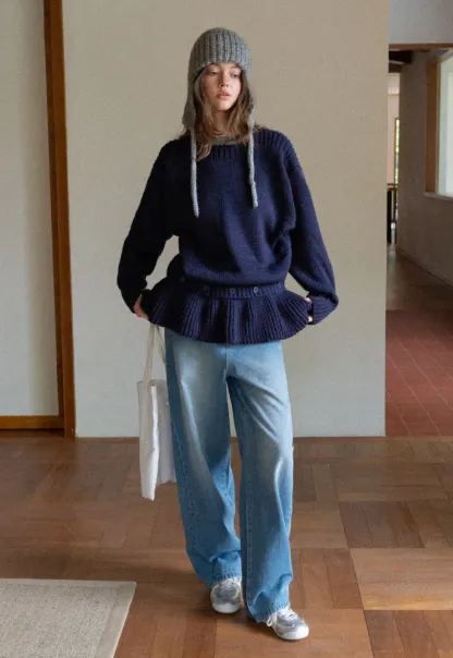 Trendy Women Sweater with Loose Detachable Hem