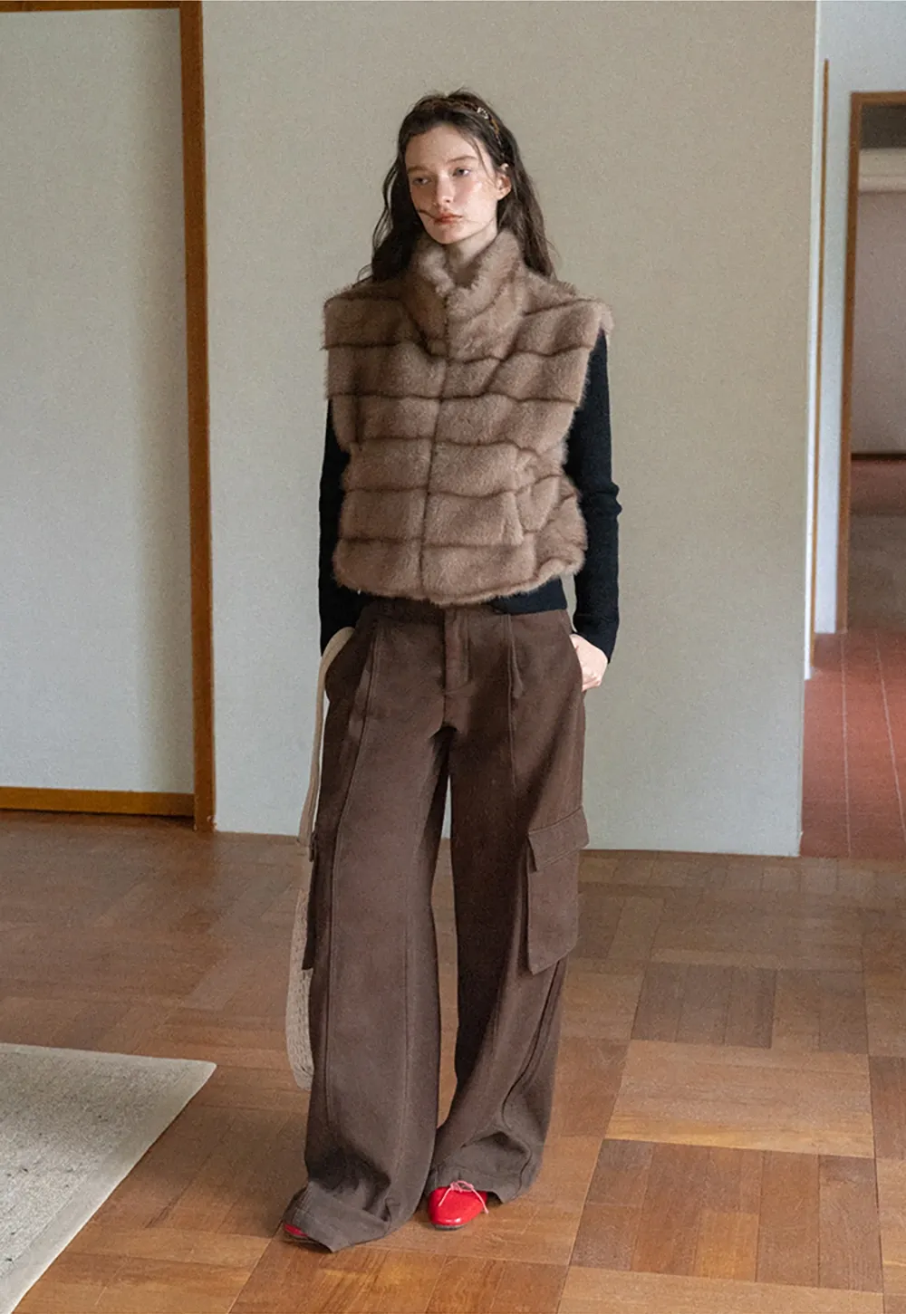 Layered Fuzzy Stand-Collar Vest