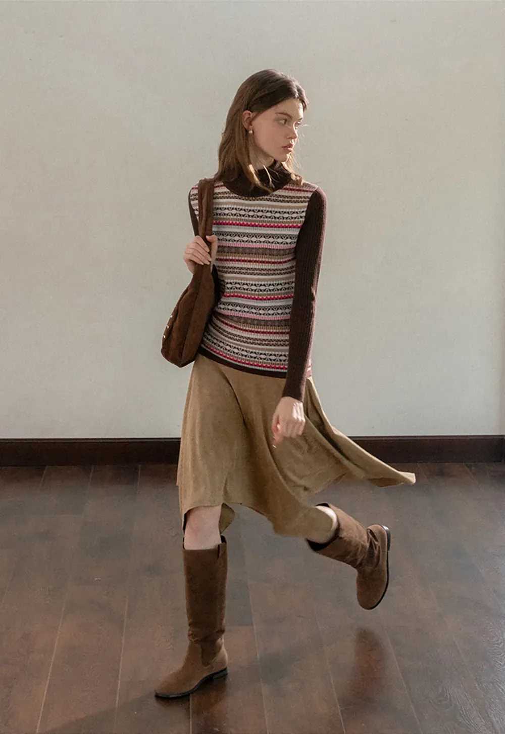 Striped Fair Isle Turtleneck Knit Top