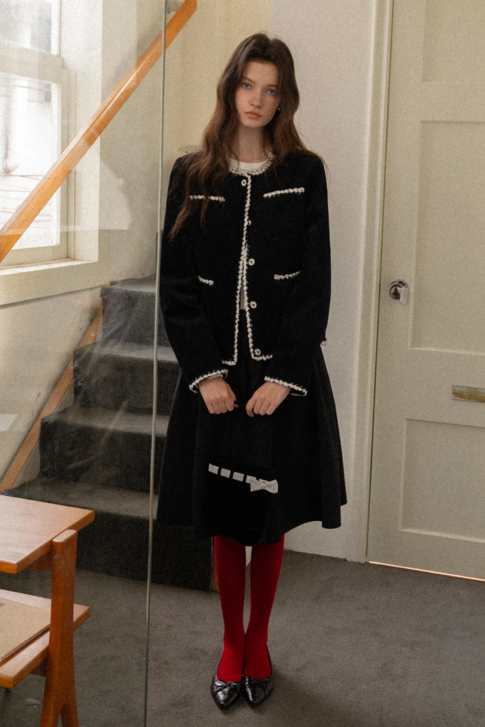 Womens Classic Contrast Trim Tweed Short Jacket