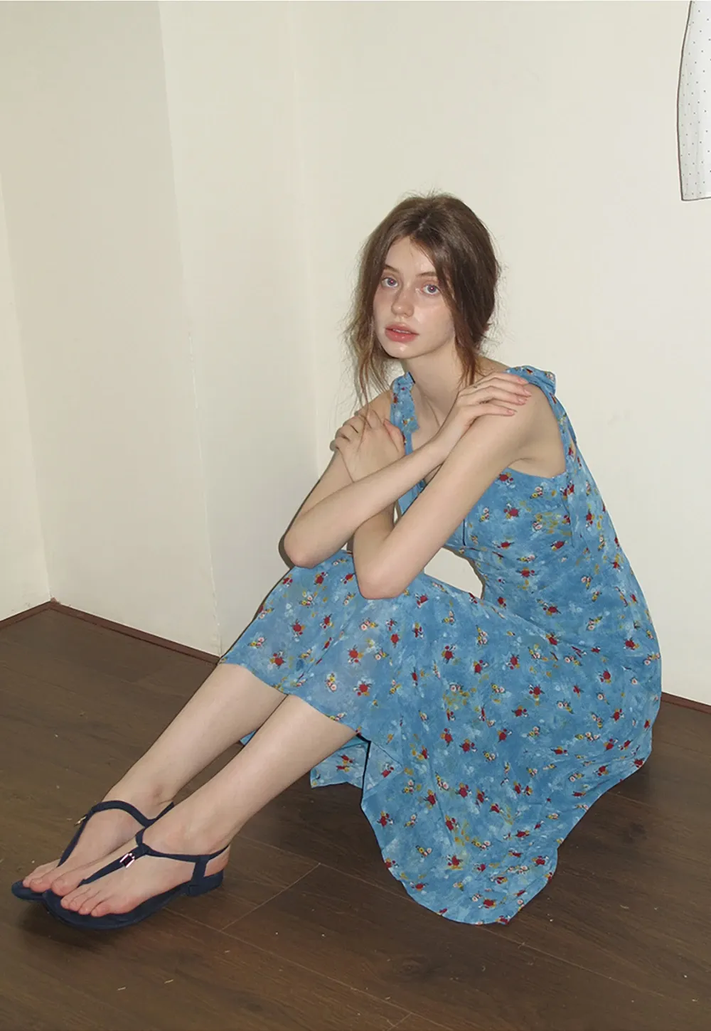 Retro Floral Sleeveless Midi Dress