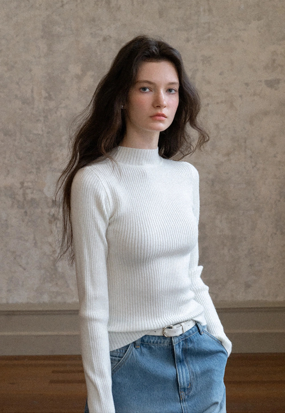 Women Soft Ribbed Mock Neck Knit Top